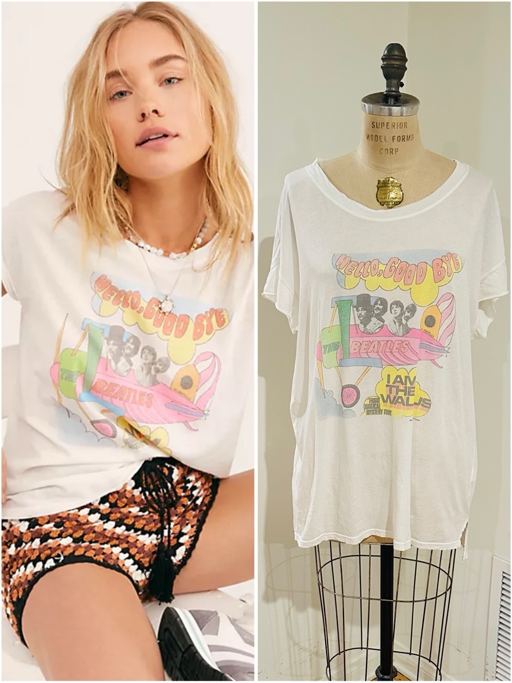 JUNK FOOD Beatles “Hello, Goodbye” Band Tee in White, XL